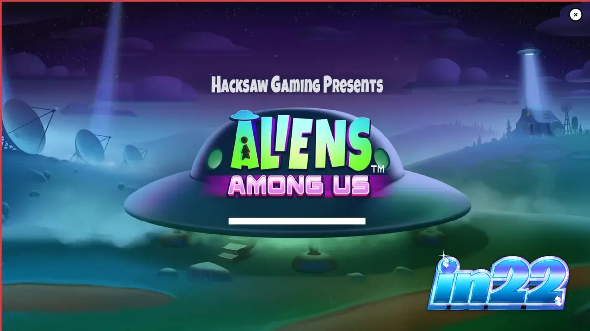 Tampilan visual slot Aliens Among Us dengan tema invasi alien dan agen FBI